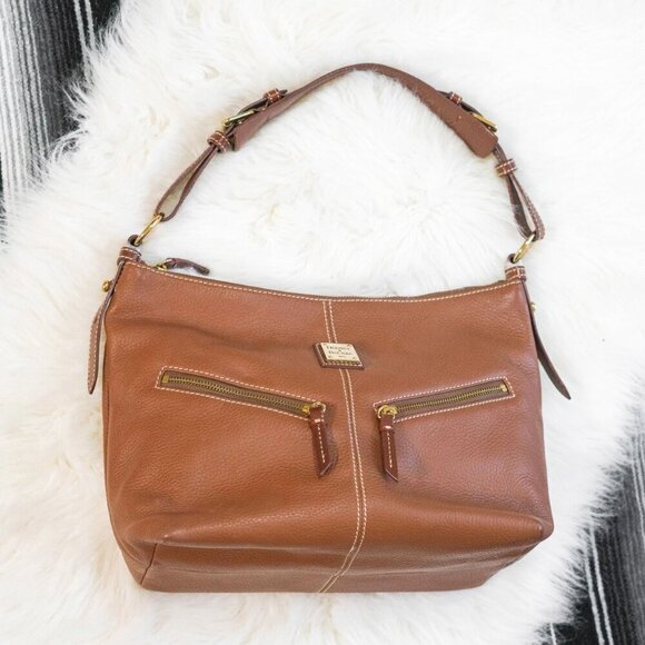 DOONEY & BOURKE BROWN BRASS ALL WEATHER LEATHER HOBO BAG - Picture 3 of 11